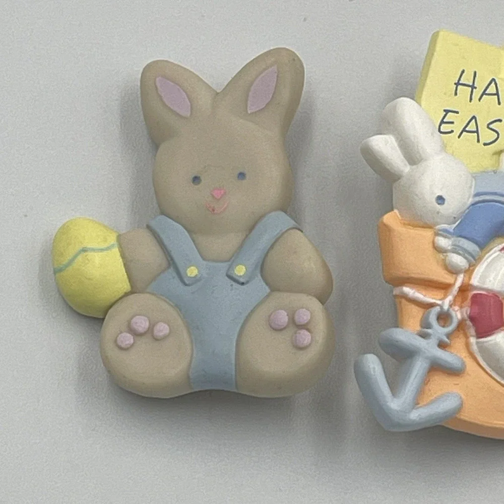 Vintage Lot of 3 Easter Brown Bunny Rabbit Spring Pin Brooch 90s Hallmark Basket